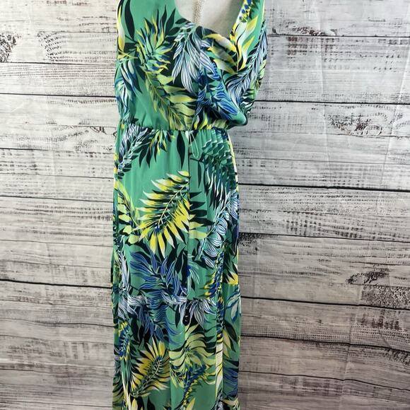 Nine West Dress size 8 Long Maxi Green Yellow Floral Tropical Wedding Hawaiian - Picture 14 of 16